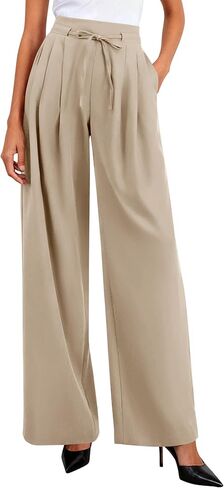 PRETTYGARDEN Wide Leg Dress Pants for Women Business Casual Work Office High Waist Tie Trousers Pleated Palazzo Slacks in Kuwait