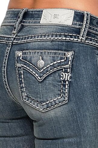 جينز نسائي من Miss Me Sloane Border مخيط بجيوب صناعية بغطاء قلاب متوسط ​​الارتفاع in Kuwait