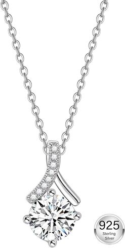 JSJOY Sterling Silver Necklace for Women, 0.5/1/3CT Round Cut Cubic Zirconia Necklace Wedding Registry Gifts Diamond Necklaces for Women Engagement Birthday Mothers Day Gifts for Her Mom Sister in Saudi Arabia
