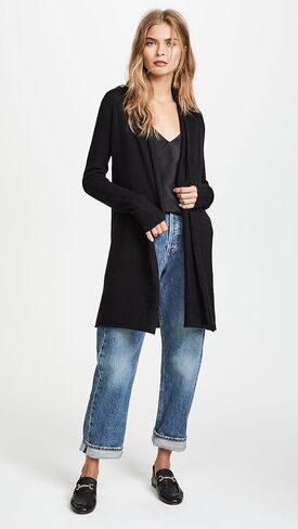 White & Warren Women's Essential Trapeze Robe, Black, S in Saudi Arabia