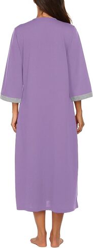 Ekouaer Women Zipper Robe 3/4 Sleeves Loungewear Dress Full Length Sleepwear Pockets Housecoat Nightgown Long Bathrobe in Kuwait