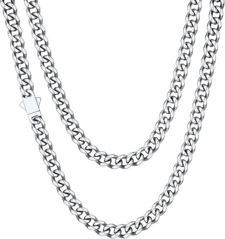 ChainsHouse Cuban Chain Necklace for Men, Stainless Steel/Black/Gold Plated Miami Cuban Necklace 6/9/12MM Width 18"-30" Length Hip Hop Jewelry, Send Gift Box in Saudi Arabia