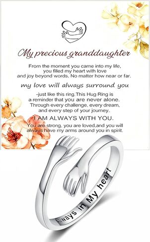 To My Granddaughter Hug Ring For Hope Rings, Stainless Steel Inspirational Engarved With Always in My Heart Message Adjustable Ring for Women Christmas Birthday Jewelry Gifts from Grandma Grandpa in Kuwait