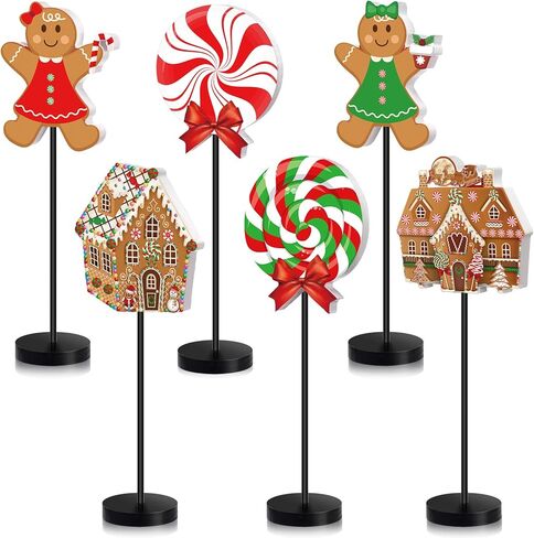 Wenqik 6 Pcs Christmas Table Decorations Wood Candy Set Wooden Signs Centerpiece Xmas Wood Blocks Rustic Tiered Tray Farmhouse Decor Tabletop Decorative for Home Tables(Lollipop) in Kuwait
