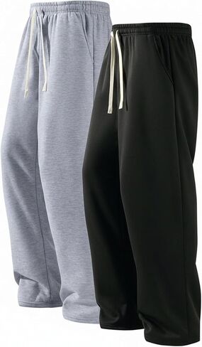 GORGLITTER Men's 2 Pack Baggy Sweatpants Drawstring Wide Leg Open Bottom Pants Athletic Joggers with Pockets Fall in Saudi Arabia