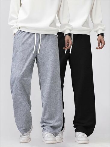 GORGLITTER Men's 2 Pack Baggy Sweatpants Drawstring Wide Leg Open Bottom Pants Athletic Joggers with Pockets Fall in Saudi Arabia