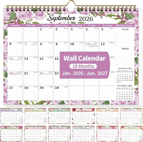 Wall Calendar 2025, Large Cat Calendar 2025-2026 from Jan. 2025 to Jun. 2026, 18 Monthly Hanging Wall Calendars with Thick Paper for Organizing at Home Office - Cute Cats Calendar 12"x17" Vertical in Saudi Arabia