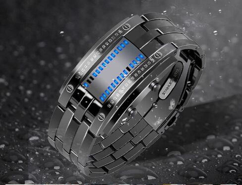 Reginald Fashion Mens Binary Sports Watch Digital LED Matrix Waterproof Outdoor Casual Black Bracelet Blue Backlit Men's Square Watch in Saudi Arabia