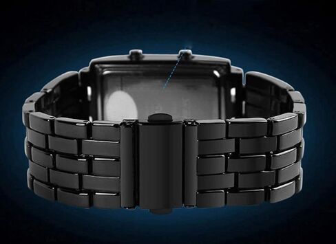 Reginald Fashion Mens Binary Sports Watch Digital LED Matrix Waterproof Outdoor Casual Black Bracelet Blue Backlit Men's Square Watch in Saudi Arabia