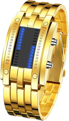 Reginald Fashion Mens Binary Sports Watch Digital LED Matrix Waterproof Outdoor Casual Black Bracelet Blue Backlit Men's Square Watch in Saudi Arabia