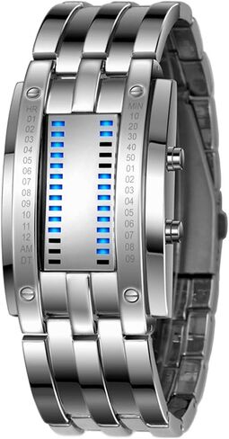 Reginald Fashion Mens Binary Sports Watch Digital LED Matrix Waterproof Outdoor Casual Black Bracelet Blue Backlit Men's Square Watch in Saudi Arabia