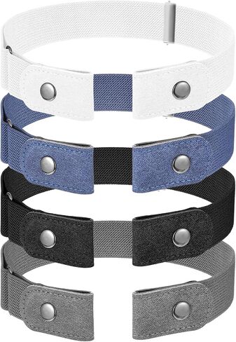4pcs Adjustable Belts for Women Men No Buckle - Invisible Lazy Elastic Belts for Women Stretcht, Buckleless Belt Jean Waist Tightener, Plus Size Pant - Black, White, Dark Blue & Gray in Saudi Arabia
