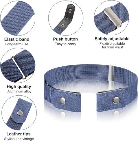 4pcs Adjustable Belts for Women Men No Buckle - Invisible Lazy Elastic Belts for Women Stretcht, Buckleless Belt Jean Waist Tightener, Plus Size Pant - Black, White, Dark Blue & Gray in Saudi Arabia