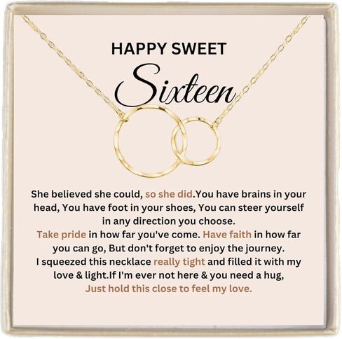 IPINK-Sweet 16 هدية للفتيات، هدايا عيد الميلاد السادس عشر لفتاة تبلغ من العمر 16 عامًا، قلادة أفكار هدايا بطاقة Happy Sweet Sweet Sixteen Bday مع بطاقة رسالة وصندوق هدايا in Kuwait