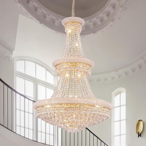 Large Gold Crystal Chandelier Light - Diameter 31.5", 3 Layers Ceiling Haning Chandeliers, Pendant Lighting for Living Room, Dining Room, Foyer in Kuwait
