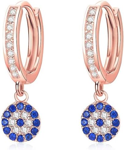 14K Gold Moissanite Evil Eye Hoop Earrings for Women,Delicate Blue Crystal Devil's Eye Huggie Drop Earrings,Fashion Christmas Jewelry Gift for Her in Saudi Arabia