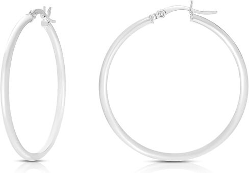 Floreo 10k White Gold (2mm, 2.5mm, 3mm, 4mm, 5mm) Round Tube Polished Hoop Earrings in Saudi Arabia