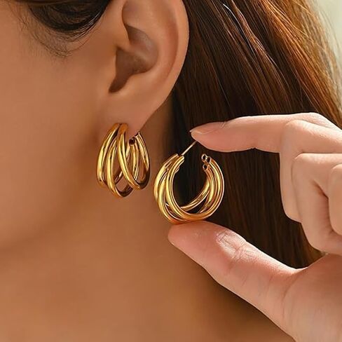 24 Pairs Earrings Set for Women,Gold Hoop Earrings Set,Hypoallergenic Fashion Ears Accessories in Saudi Arabia