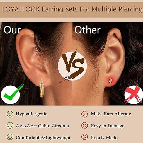 24 Pairs Earrings Set for Women,Gold Hoop Earrings Set,Hypoallergenic Fashion Ears Accessories in Saudi Arabia