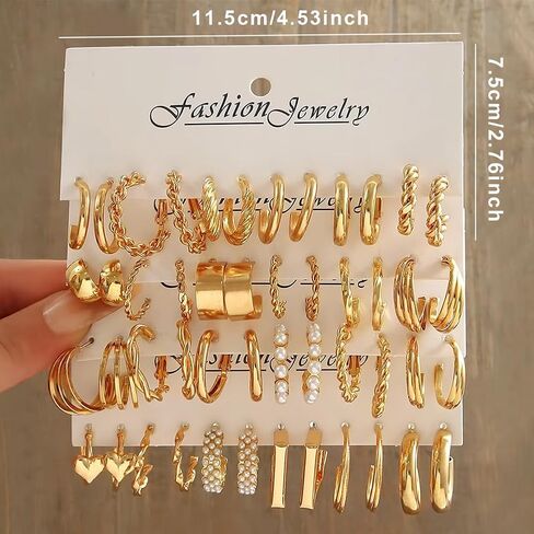 24 Pairs Earrings Set for Women,Gold Hoop Earrings Set,Hypoallergenic Fashion Ears Accessories in Saudi Arabia