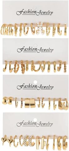 24 Pairs Earrings Set for Women,Gold Hoop Earrings Set,Hypoallergenic Fashion Ears Accessories in Saudi Arabia