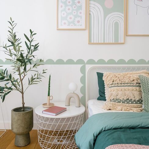 Scallop Border Wall Sticker，Door Edge Scallop Decorative Art Stickers，Scallop Peel and Stick Border，for Nursery, Kids Bedroom Living Room Home Scandinavian Boho Painting Wall Décor. (Light Green) in Saudi Arabia