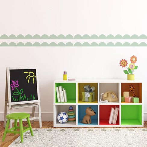 Scallop Border Wall Sticker，Door Edge Scallop Decorative Art Stickers，Scallop Peel and Stick Border，for Nursery, Kids Bedroom Living Room Home Scandinavian Boho Painting Wall Décor. (Light Green) in Saudi Arabia
