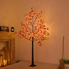 شجرة قيقب صناعية مضاءة مع 96 مصباح LED أبيض دافئ، للاستخدام الداخلي والخارجي وحفلات عيد الشكر وديكور عيد الميلاد (6FT/96LED) in Kuwait