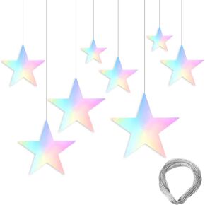 24 Pcs Iridescent Cardboard Stars Hanging Stars Cutouts for Party Decoration 4 Sizes Glitter Star Cardboard with Nylon String Double Printed Paper Star Decorations for Wedding Wall Decor in Saudi Arabia