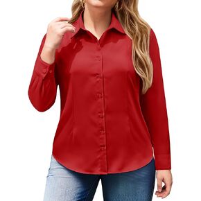 siliteelon Plus Size Button Down Shirts for Women Long Sleeve Dress Shirt Stretch Collared Shirt Work Office Blouse Top in Saudi Arabia
