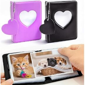 2PCS 3 Inch Photocard Binder, Mini Photo Album Kpop Photo Card Binder with Heart Hollow Design - PVC Photo Card Binder for IDs, Tickets, Collectibles PU Leather Binder Cover for Trading Card in Saudi Arabia