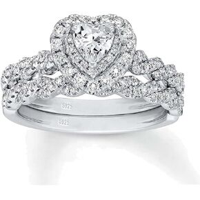 Luxury Wedding Ring Sets for Women Heart 1CT AAAAA CZ White Gold Plated S925 Sterling Silver Engagement Ring Wedding Band in Kuwait