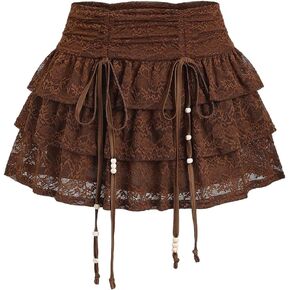 SHENHE Women's Lace Mini Skirt Layered Ruffle Beaded Boho Western Hippie Fairy Skirt in Kuwait