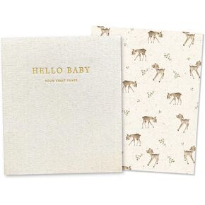 Peachly Unisex Baby Memory Book | Minimalist First Year Keepsake for Milestones | Simple Scrapbook Baby Books for Boy or Girl | 60 Pages Natural Linen - Olive, 9.75 inches x 11.25 inches in Kuwait