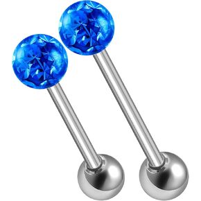 MATIGA 2Pcs Surgical Steel 14g 14mm 16mm Tongue Rings Piercing Jewelry Nipple 6mm Ball and 6mm Ferido Crystal More Choices in Kuwait