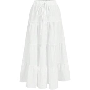 تنانير طويلة للنساء من GORGLITTER بتصميم بوهو متدفق وحاشية مكشكشة وخصر مطاطي كاجوال بطبقة متدرجة تنانير طويلة in Kuwait