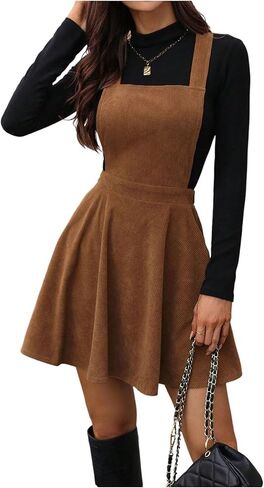 SOLY HUX Women's Corduroy Overall Mini Dress Sleeveless Square Neck A Line Pinafore Dresses in Saudi Arabia