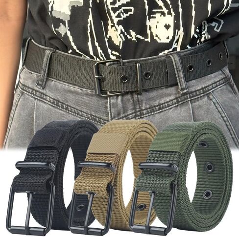 Tactical Belts Men's Outdoor Sport Simple Practical Weave Nylon Canvas Cowboy Pants Women Belt (47Inches Length) in Saudi Arabia