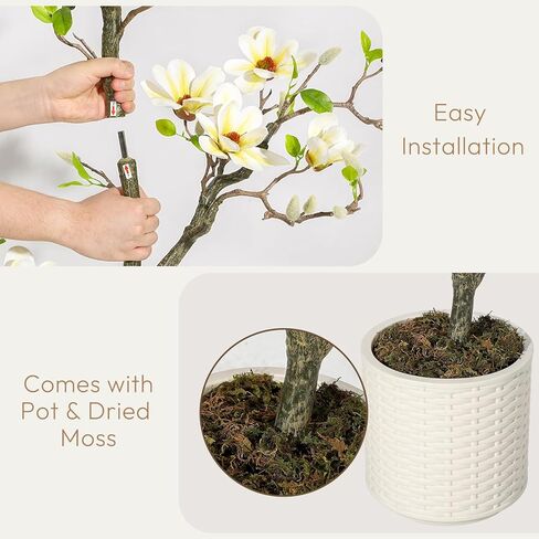5FT Faux Magnolia Plants Artificial Flower Trees Fake Plants For Yard Patio Home Office Arrangement Decor Indoor Outdoor Artificial Magnolia Tree Inc. 120 Realisc Flowers Vivid Leaves Mosses White Pot in Saudi Arabia