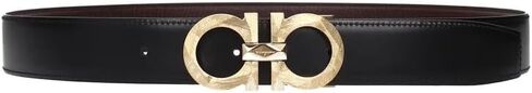 Salvatore Ferragamo Adjustable Reversable Smooth Black/Pebbled Brown Leather Gold Gancini Belt in Saudi Arabia