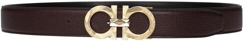 Salvatore Ferragamo Adjustable Reversable Smooth Black/Pebbled Brown Leather Gold Gancini Belt in Saudi Arabia
