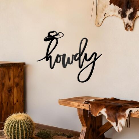 Zzbakress Balck Metal Howdy Sign Western Wall Art Unique Cowboy Wall Decoraion Howdy Southwestern Wall Art Western Decor for Home Living Room Bathroom Bedroom Office Space (Unique, Black, Medium) in Saudi Arabia