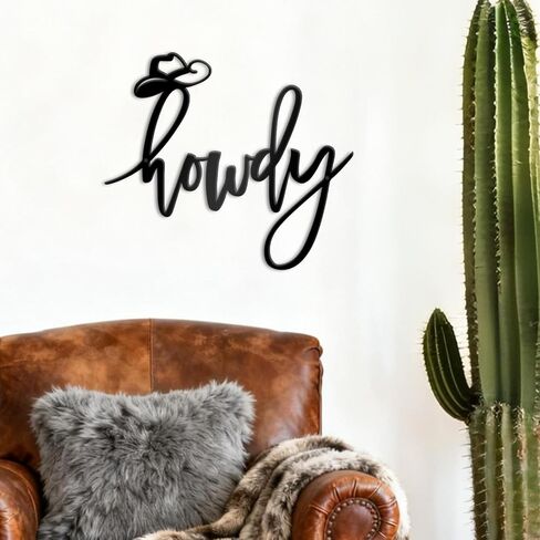 Zzbakress Balck Metal Howdy Sign Western Wall Art Unique Cowboy Wall Decoraion Howdy Southwestern Wall Art Western Decor for Home Living Room Bathroom Bedroom Office Space (Unique, Black, Medium) in Saudi Arabia