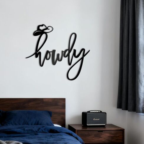 Zzbakress Balck Metal Howdy Sign Western Wall Art Unique Cowboy Wall Decoraion Howdy Southwestern Wall Art Western Decor for Home Living Room Bathroom Bedroom Office Space (Unique, Black, Medium) in Saudi Arabia