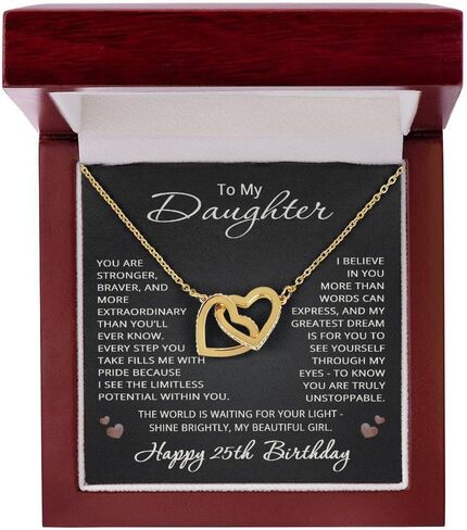 25th Birthday Gifts from Mom Dad for Daughter 25th Birthday Necklace Heart Pendant Jewelry 25 Years Old Birthday 18K Yellow Gold Finish Luxury Box in Saudi Arabia