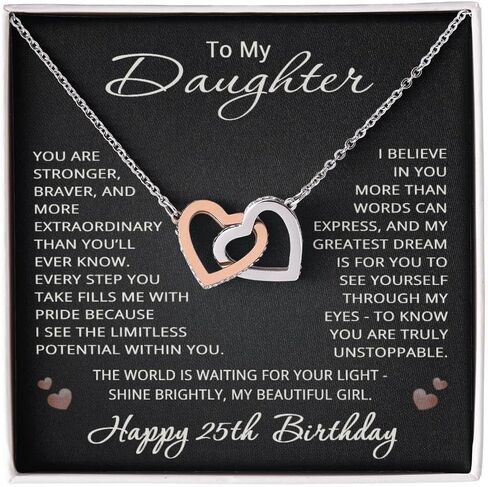 25th Birthday Gifts from Mom Dad for Daughter 25th Birthday Necklace Heart Pendant Jewelry 25 Years Old Birthday 18K Yellow Gold Finish Luxury Box in Saudi Arabia