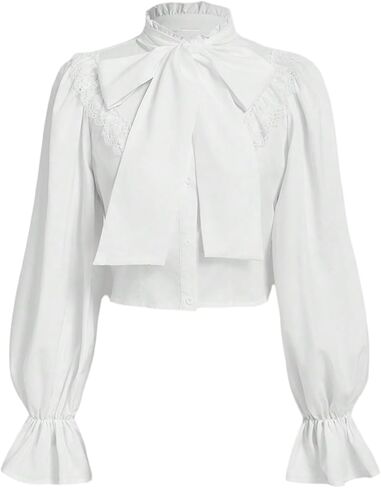 Floerns Women's Elegant Tie Neck Long Sleeve Shirts Bow Front Lace Dressy Casual Blouse Tops in Saudi Arabia
