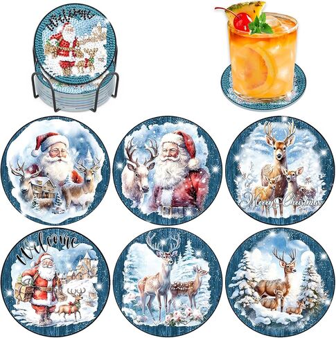 Bowetile 8PCS Diamond Art Painting Coasters Kit with Holder, Stained Glass Animals Diamond Art Kits for Adults Beginners, Gem Art Kits for Adults, Arts and Crafts Kits for Adults for Home Decor in Saudi Arabia