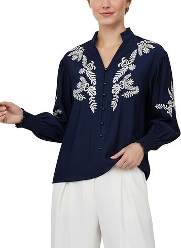 YOGINGO Women's Floral Embroidered Tops Boho Long Sleeve Shirts Summer V Neck Peasant Blouses Fashion Casual Clothes 2025 in Saudi Arabia