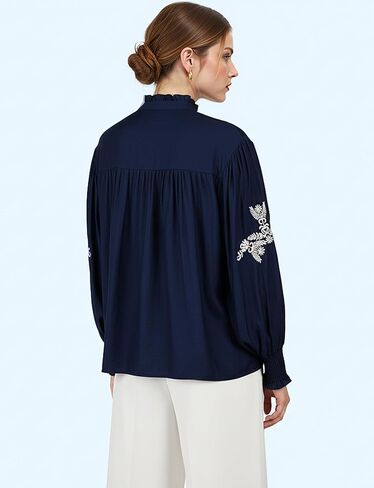 YOGINGO Women's Floral Embroidered Tops Boho Long Sleeve Shirts Summer V Neck Peasant Blouses Fashion Casual Clothes 2025 in Saudi Arabia